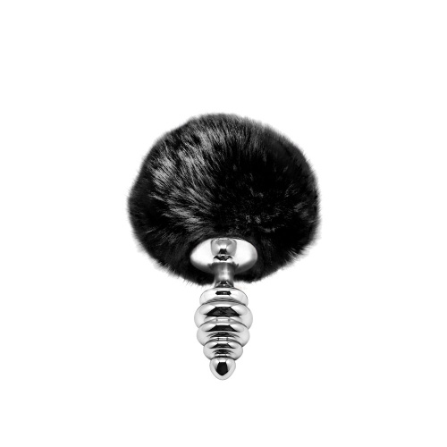 Серебристая анальная пробка с черным хвостиком Metal Anal Fluffly Twist Plug S фото 2