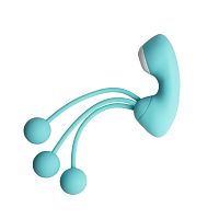 Бирюзовый вакуумный стимулятор клитора с вагинальными виброшариками