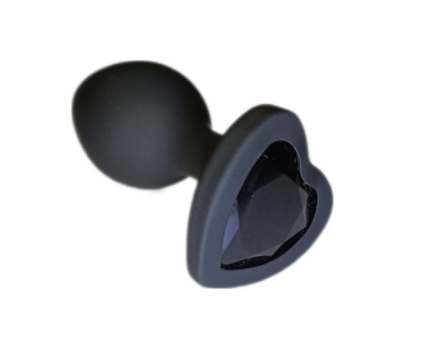 Черная силиконовая анальная пробка с основанием в виде сердечка со стразом - 7,5 см. фото 2