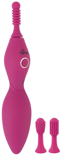 Ярко-розовый клиторальный вибратор с 3 насадками Spot Vibrator with 3 Tips - 17,9 см. фото 2