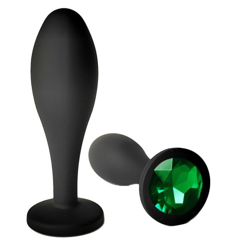 Черная анальная пробка с зеленым кристаллом - 7,7 см. Черная анальная пробка с зеленым кристаллом - 7,7 см.