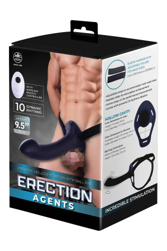 Черный полый страпон с вибрацией Erection Agents - 24,1 см. фото 2