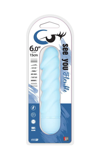 Голубой вибратор со спиралевидным рельефом SEE YOU FLEXIBLE - 15 см. фото 2