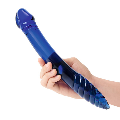 Синий двусторонний стеклянный стимулятор 11’’ Double-sided Glass Dildo For G-Spot P-Spot Stimulation - 28 см. фото 3