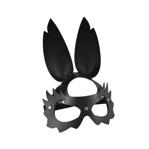 Черная кожаная маска  Зайка  с длинными ушками фото 2