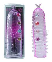 Фиолетовая насадка на пенис с усиками на головке и бусинами