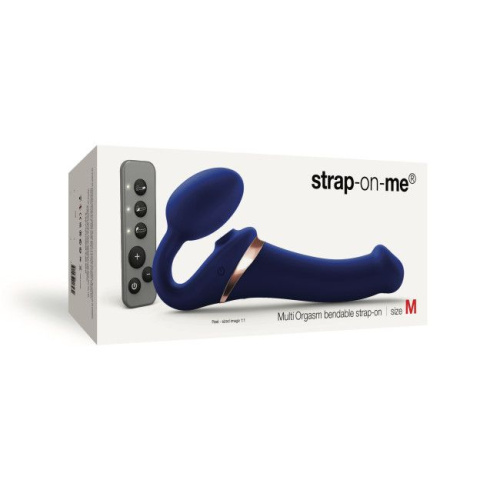 Синий безремневой страпон Multi Orgasm Size M с клиторальной стимуляцией фото 4