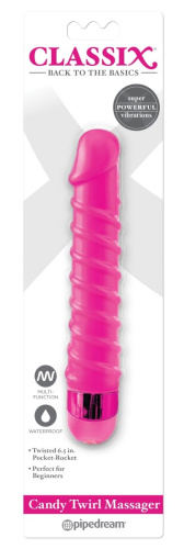 Розовый вибромассажер с винтовыми ребрышками Candy Twirl Massager - 16,5 см. фото 3