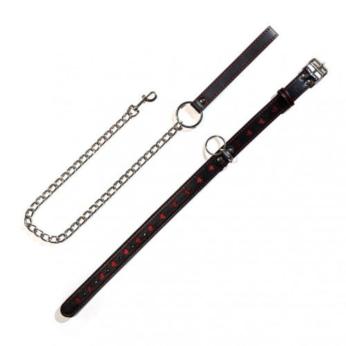 Ошейник с сердечками на металлическом поводке с ручкой фото 2