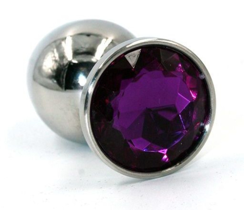 Серебристая средняя анальная пробка с фиолетовым кристаллом - 8 см. Серебристая средняя анальная пробка с фиолетовым кристаллом - 8 см.