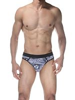 Бело-черные мужские трусы-стринги с абстрактным принтом Бело-черные мужские трусы-стринги с абстрактным принтом