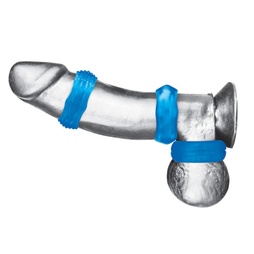 Комплект из трех голубых колец для эрекции 3-Pack Nuts & Bolts Stretch Cock Ring Set фото 2