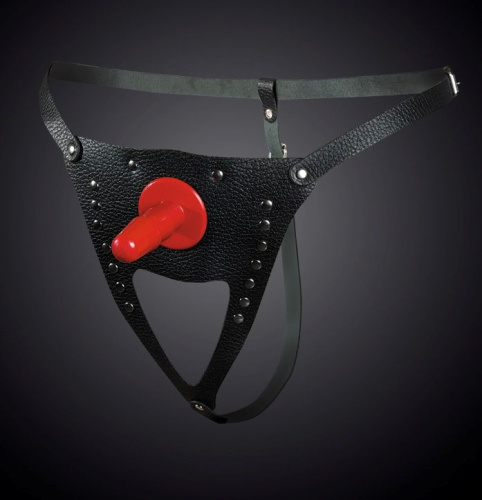 Черные кожаные универсальные трусики со штырьком для насадок и вырезом Черные кожаные универсальные трусики со штырьком для насадок и вырезом