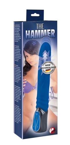 Синий вибратор с поступательным движением - 30 см. фото 2