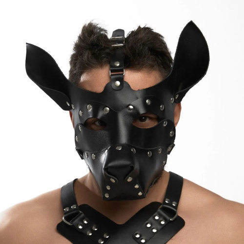 Черная кожаная маска «Собака» фото 3