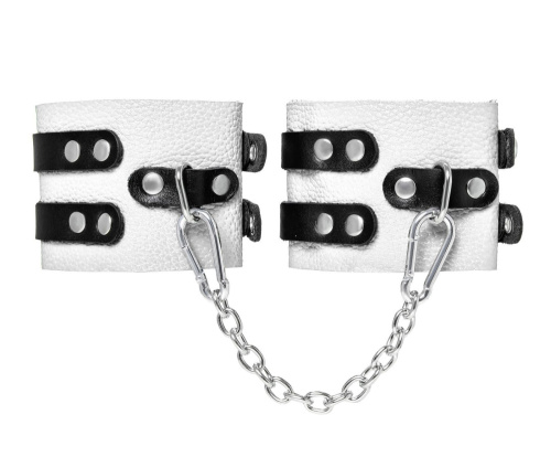 Бело-черные оковы с двумя ремешками и люверсами Бело-черные оковы с двумя ремешками и люверсами