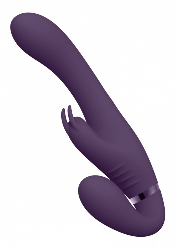 Фиолетовый безремневой вибрострапон Suki со стимулятором клитора - 22 см. фото 5