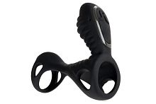 Черная универсальная вибронасадка на пенис с пультом ДУ Gladiator F