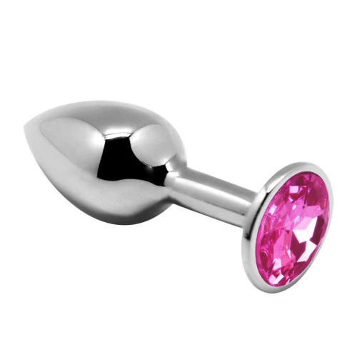 Серебристая анальная втулка Mini Metal Butt Plug Size M с розовым кристаллом фото 2