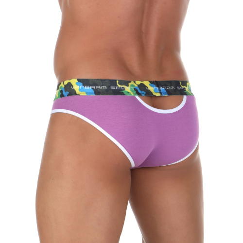 Сиреневые мужские трусы-слипы с пикантными вырезами под поясом фото 2 Сиреневые мужские трусы-слипы с пикантными вырезами под поясом фото 2