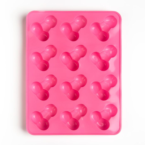 Ярко-розовая силиконовая форма для льда с фаллосами фото 4
