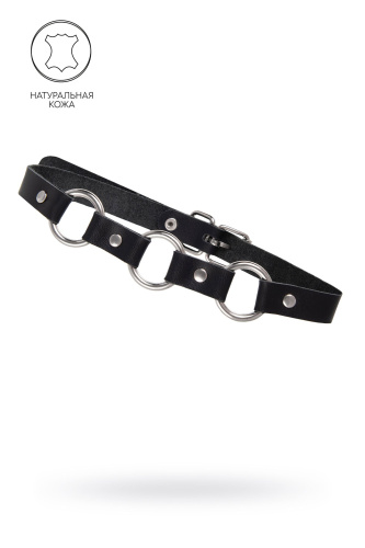 Черный кожаный чокер-ошейник с тремя кольцами