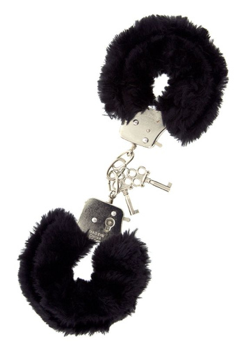 Металлические наручники с чёрной меховой опушкой Metal Handcuffs With Plush