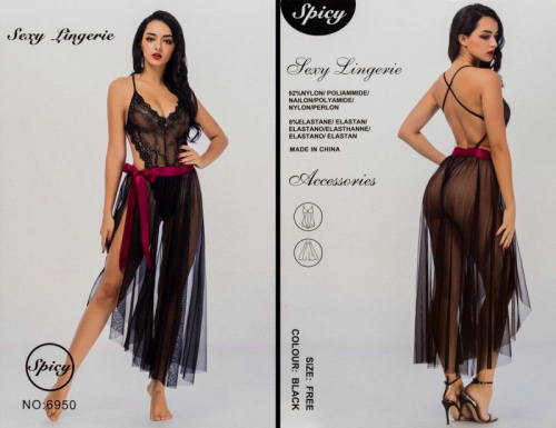 Кружевное боди с длинной юбкой на атласной ленте фото 2