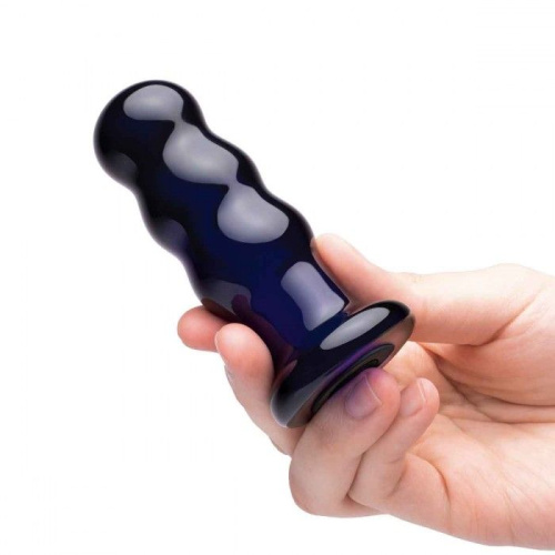 Синий стеклянный анальный стимулятор на дистанционном управлении Beaded Buttplug фото 3