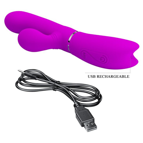 Лиловый вибратор-кролик с подвижной клиторальной щеточкой Clitoris Vibrator - 20,8 см. фото 4