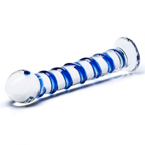 Стеклянный фаллоимитатор с голубой внешней спиралью - 18,5 см. фото 4