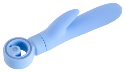 Голубой вибратор с клиторальным стимулятором - 23 см. фото 3
