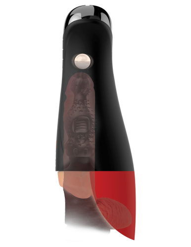 Телесный мастурбатор-вагина в черной колбе с вибрацией Fuck-O-Matic Pro XL фото 3