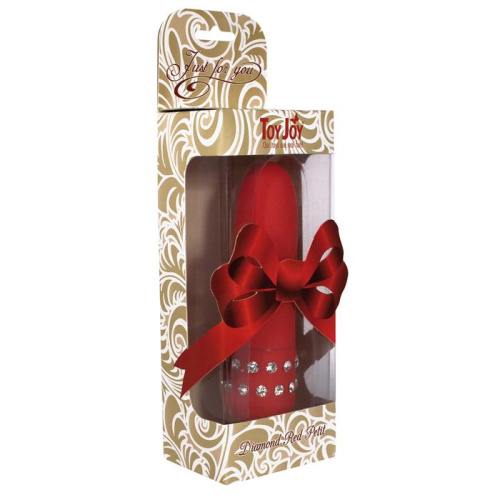 Красный мини-вибратор с кристаллами Diamond Red Petit - 11 см. фото 2