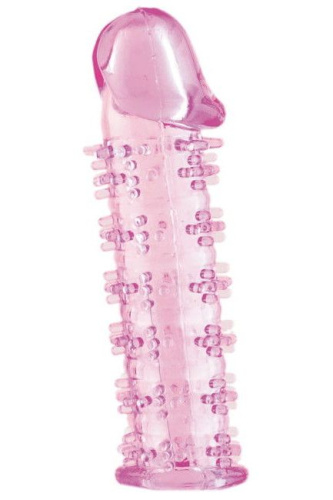 Гелевая розовая насадка на фаллос с шипами - 12 см. фото 3