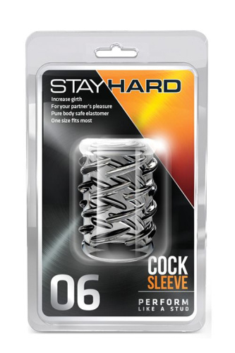 Прозрачная насадка с объёмными чёрточками STAY HARD COCK SLEEVE 06 CLEAR фото 2