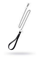 Поводок с ручкой из черной натуральной кожи и карабином для ошейника