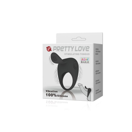 Чёрное эрекционное кольцо с вибрацией и клиторальным язычком фото 3