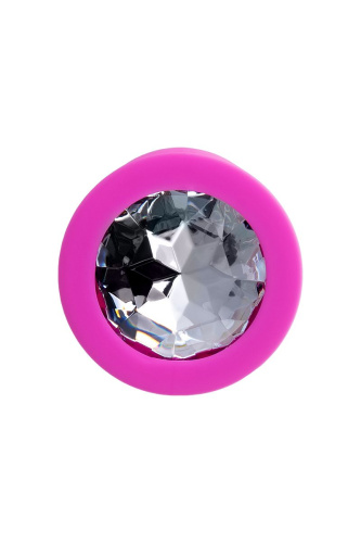 Розовая анальная втулка Brilliant с прозрачным кристаллом - 7 см. фото 3