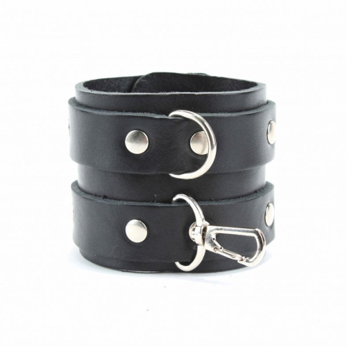 Черные широкие наручники с двумя ремешками фото 3