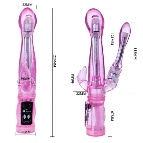 Розовый вибратор с анальным и клиторальным отростками Intimate Tease - 22 см. фото 4