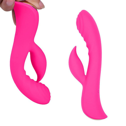 Ярко-розовый вибромассажер-кролик 5  Silicone Ripple Passion - 19,1 см. фото 3