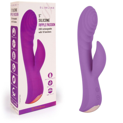 Фиолетовый вибромассажер-кролик 5  Silicone Ripple Passion - 19,1 см. фото 2