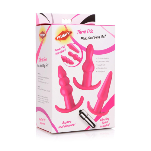 Набор из 3 розовых анальных пробок с вибропулей Thrill Trio Anal Plug Set фото 2