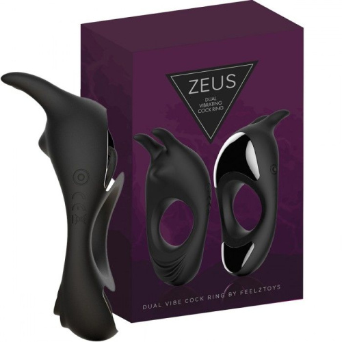 Черное эрекционное кольцо с двумя моторами Zeus Dual Vibe Cock Ring фото 4