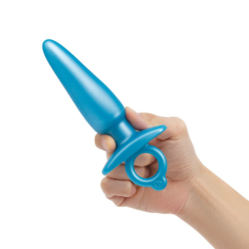 Голубая анальная пробка с кольцом Sleek Tapered Silicone Plug - 15 см. фото 3