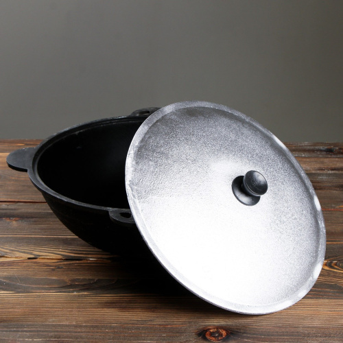 Чугунный казан с круглым дном и крышкой (объем 8 литров) фото 2