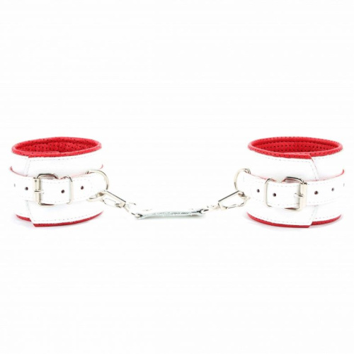 Бело-красные кожаные наручники  Медсестричка фото 3