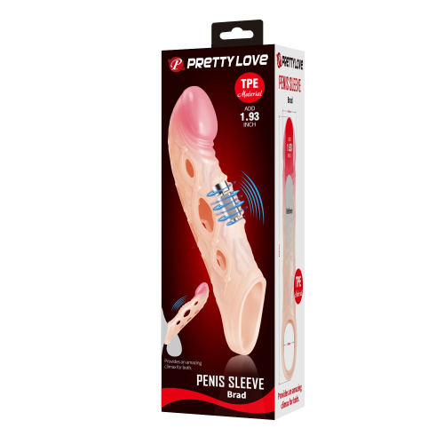 Телесная удлиняющая насадка с рельефом и вибрацией Brad - 21,3 см. фото 2 Телесная удлиняющая насадка с рельефом и вибрацией Brad - 21,3 см. фото 2