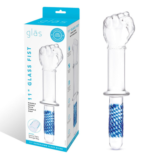 Стеклянный стимулятор в форме сжатой в кулак руки 11’’ Glass Fist Double Ended With Handle Grip - 28 см. фото 2